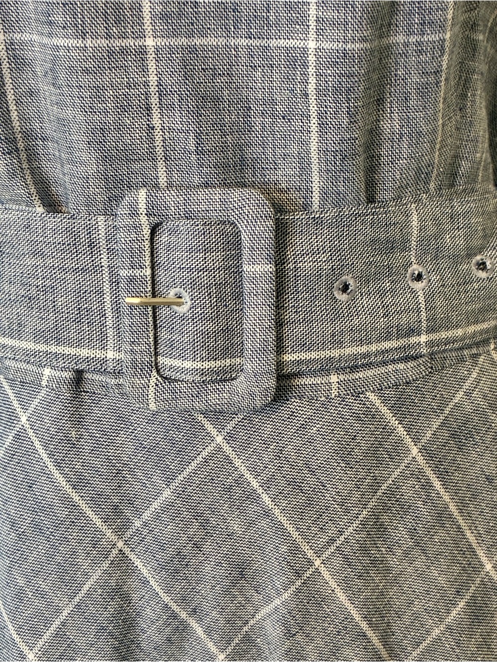 Brooks Brothers Linen and Cotton Gray and White Windowpane Sleeveless Midi Dress - Picture 14 of 15